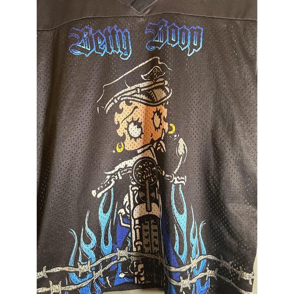 Betty Boop Shirt Womens Small Mesh Barbed Wire Biker Motorcycle Flames Graphic - Picture 2 of 6